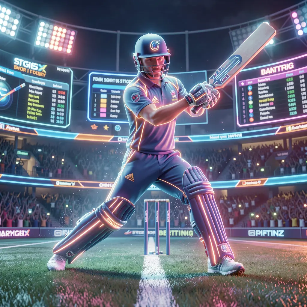 Futuristic neon cricket player in motion representing high energy sports betting action available on 388TK in Bangladesh